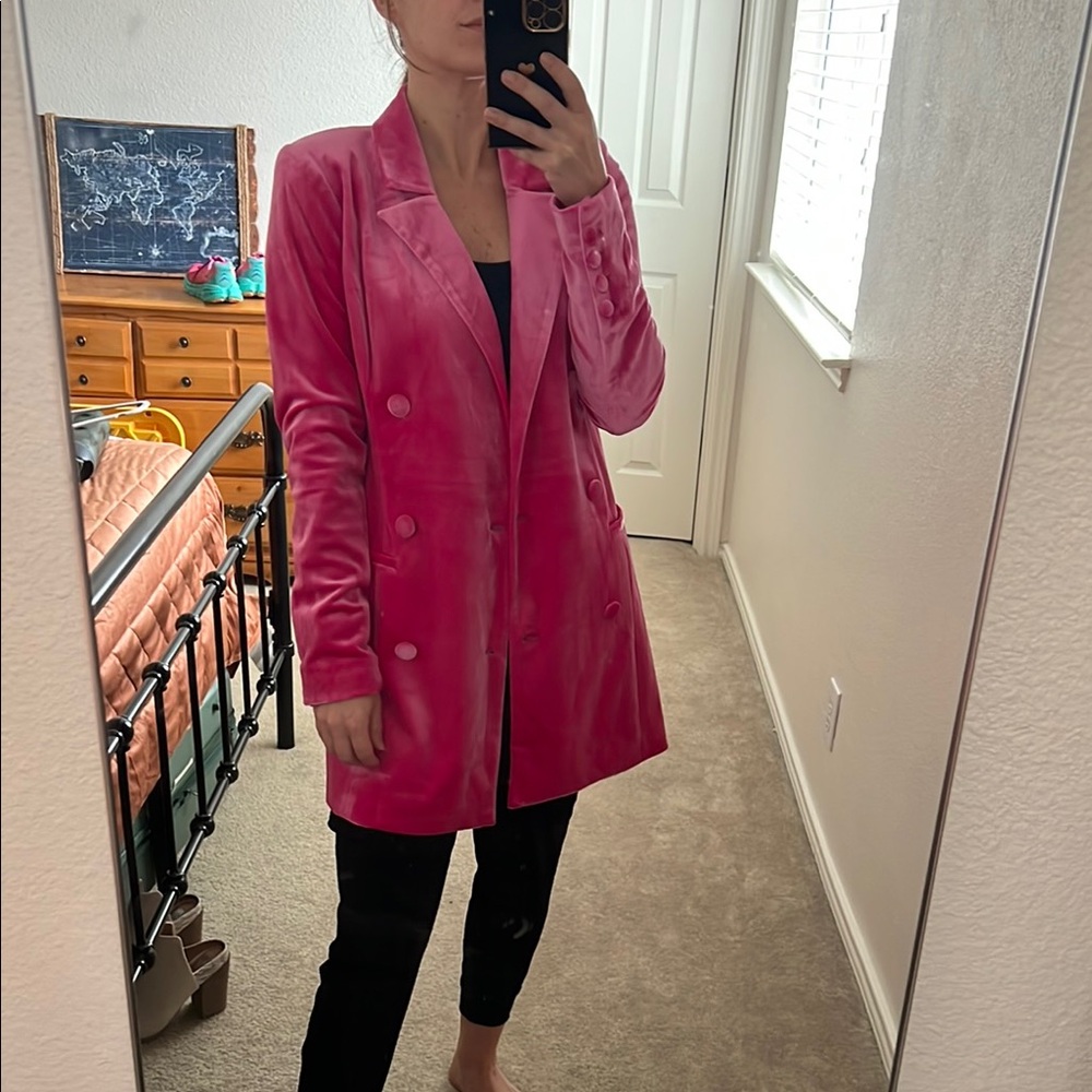 NWT Good American Pink Velvet Double-Breasted Coat